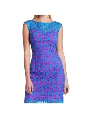 Lilly Pulitzer Selna Sheath Mambo Pink Royce Blue Floral Eyelet Dress Size 4
